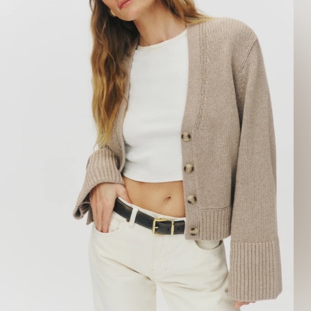 NWOT Reformation Nala Cotton-Linen Cardigan - Stone
